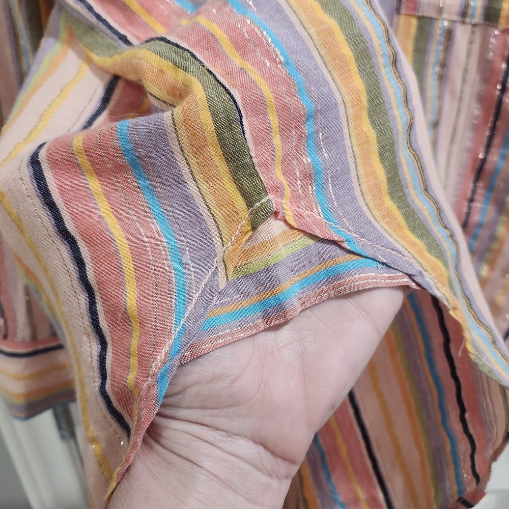 Pilcro XS Striped Button Up Shirt Metallic Thread Cotton Oversized Boho - Picture 5 of 13